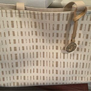 Spartina 449 Women’s Beige Patterned Tote Bag with Leather Accent